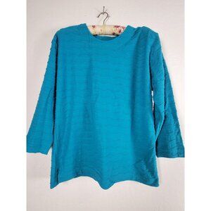 Enchante Sport Women Medium Blue Textured Knit Tunic Top 3/4 Sleeve Pullover New